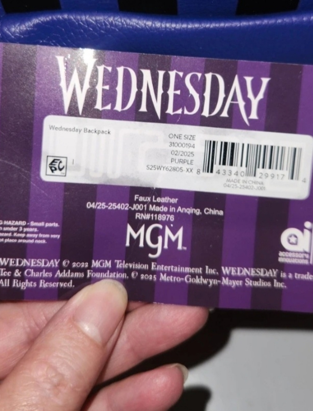 Wednesday Addams Purple & Black Striped Mini Backpack - Picture 3 of 4